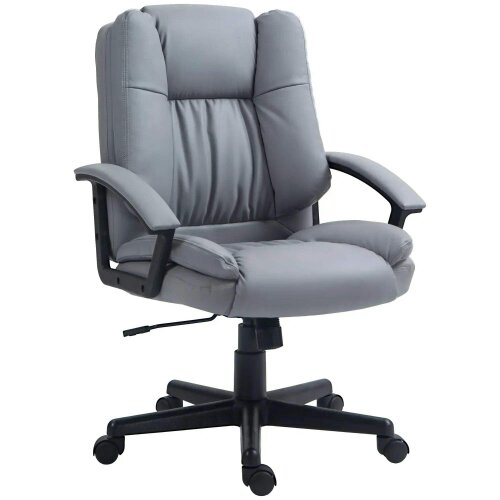 Bobobiy Office Chair, Computer Desk Chair, Mid Back Executive Chair with Adjustable Height and Swivel Rolling Wheels for Home Study, Light Grey