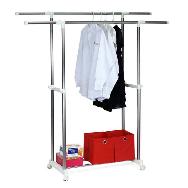 WALPLUS FNBK 22086 Yijin Heavy Duty Dual Level Retractable Rolling Drying Rack, Silver | Modern Living Room Furniture