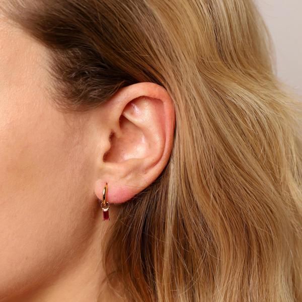 Gold Trip July Huggie Hoop Birthstone Charm Earrings