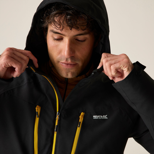 Regatta Mens Highton Two Tone Waterproof Stretch Insulated Jacket - Black/Sunset
