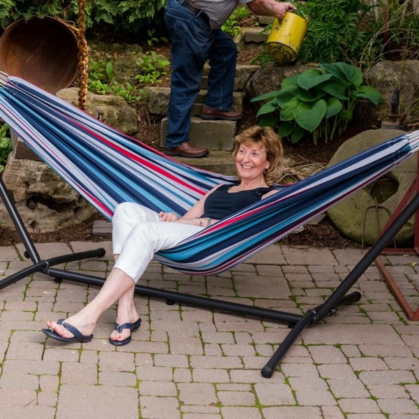 Vivere Double Cotton Hammock with Stand (280cm) - Denim