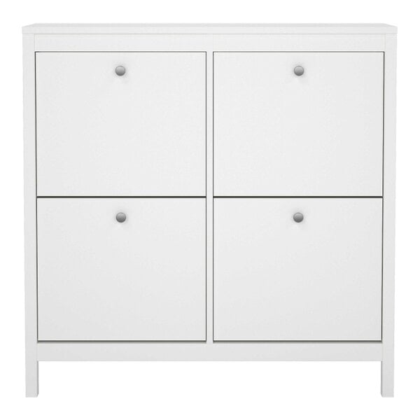 Wyld Haus Gossmere White Wooden Square Shoe Cabinet 4 Flip Down Doors Silver Handles