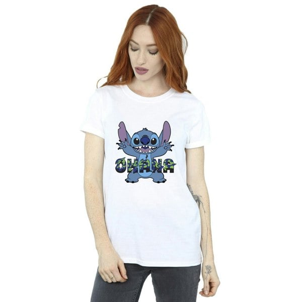 Disney Womens/Ladies Lilo And Stitch Ohana Blue Glitch Cotton Boyfriend T-Shirt - White