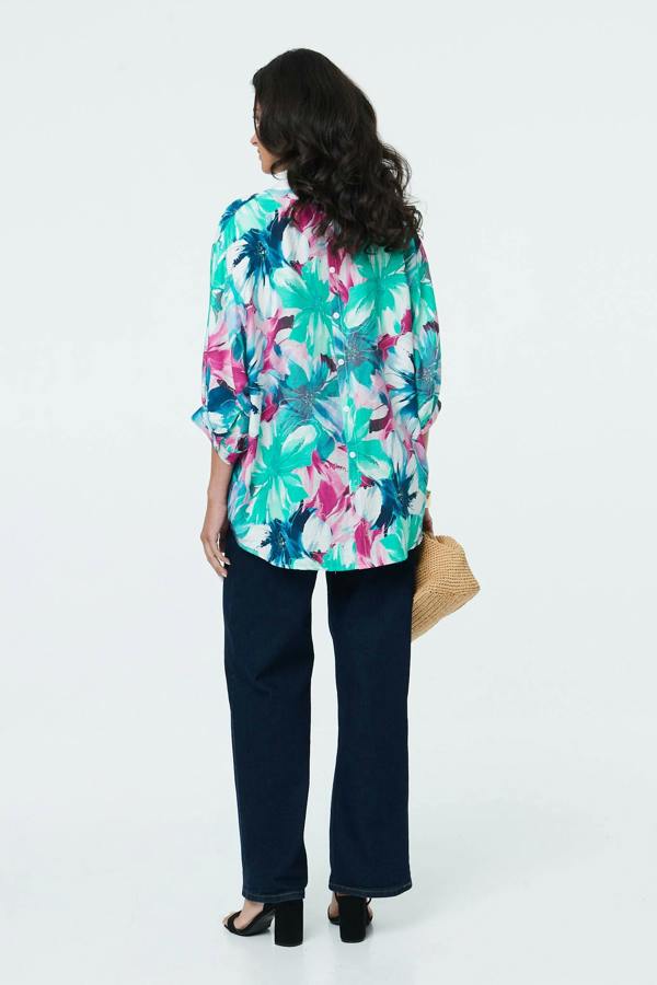 Blue | Floral Relaxed Button Back Shirt
