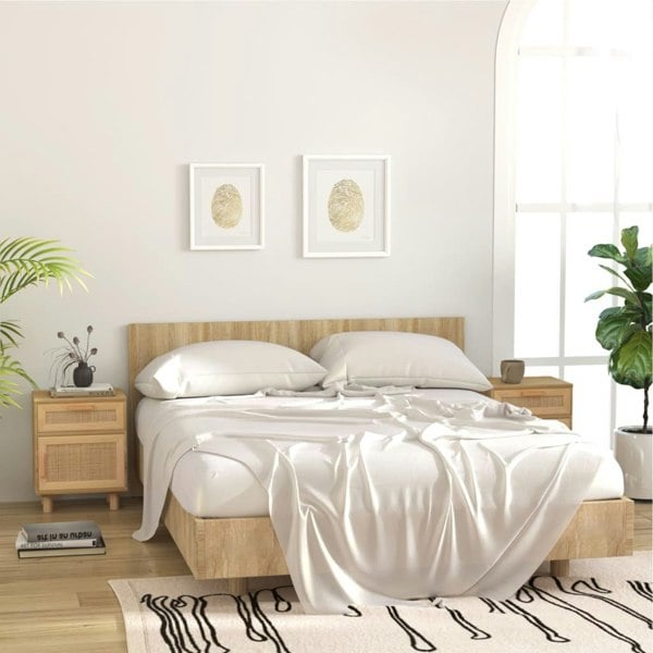 Berkfield Bedside Cabinets 2 pcs Brown Solid Wood Pine and Natural Rattan