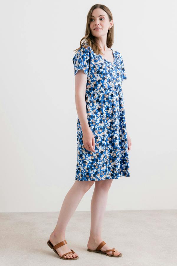 Lily & Me Festival Printed Organic Cotton Jersey Dress Cobalt