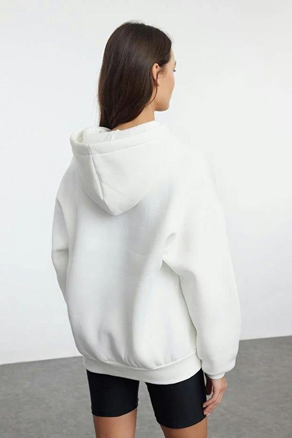 WOVCOR Oversize Embroidered Fleece Knit Sweatshirt