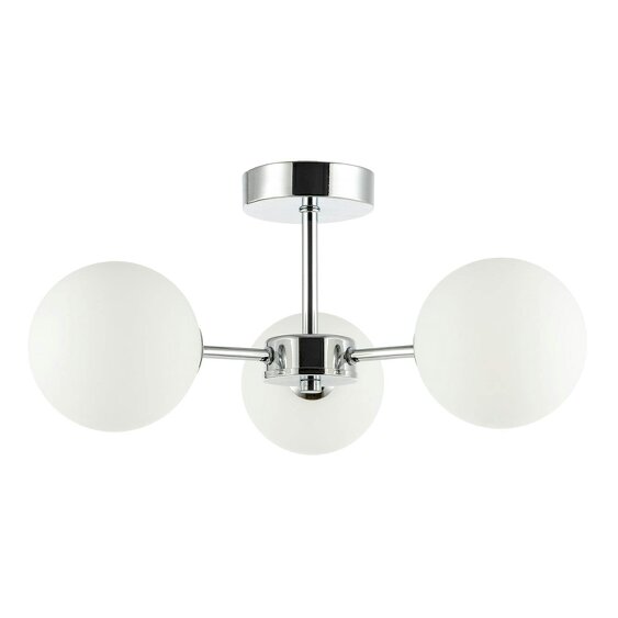 Happy Homewares Contemporary Polished Chrome Ceiling Lamp with Opal Globe Glass Shades