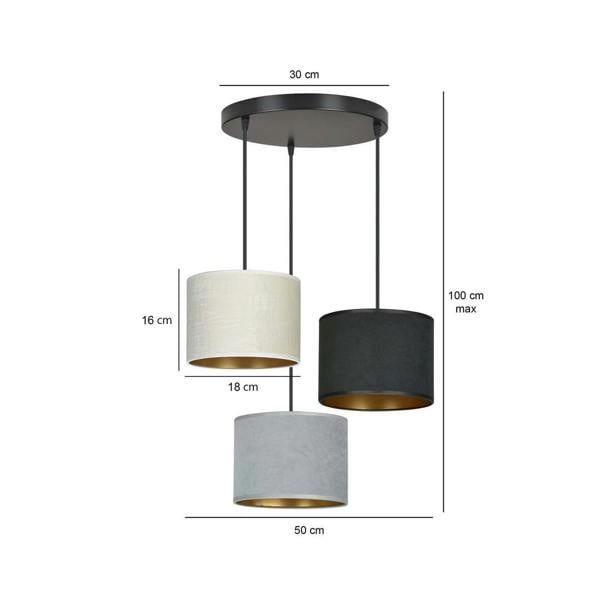 Emibig HILDE Pendant lamp 3 x E27 Black with Black, Grey and White Shade