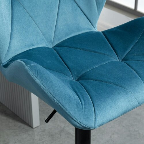 Wyld Haus Rottira Velvet Blue Adjustable Swivel Bar Stools Set Of 2 With Sculpted Seat And Footrest