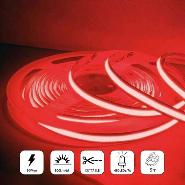 ENER-J 5m LED COB Strip 480L/M 24V, Red with RF Dimmer and 25W Plug & Play Power Supply