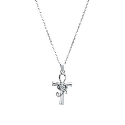 Spero London Sterling Silver Egyptian Ankh and White Eye Necklace - Silver