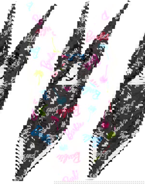 Barbie Womens Multicoloured All-Over Print Logo & Palm Tree Graphic 1 Piece Swimming Costume