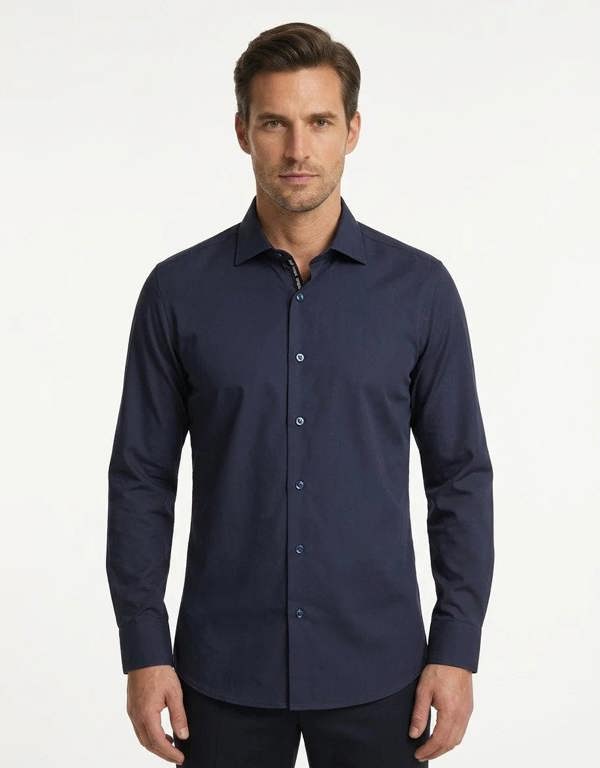 Men's Long Sleeve Button-Down Dress Shirt - Navy - TruClothing.com - 12