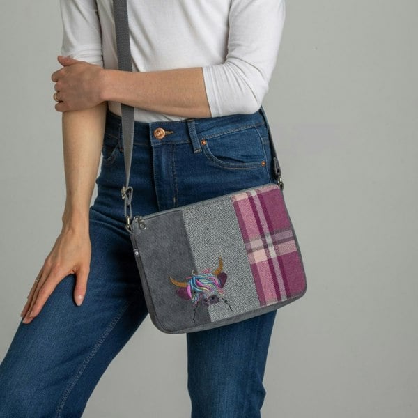 Earth Squared Highland Cow Wool Tartan Tweed Messenger Bag