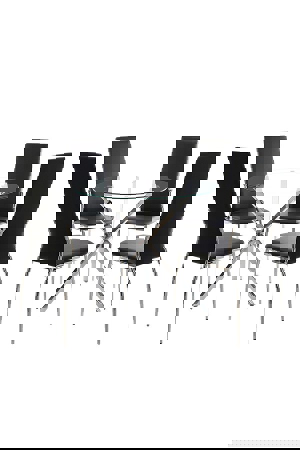 Living and Home Modern Clear Tempered Glass Dining Table Coffee Table with Chrome Three-Way Crossed Legs