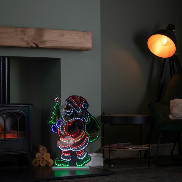 Samuel Alexander 60cm Light up Standing Santa with Tree Christmas Infinity Light with Multi-Coloured LEDs