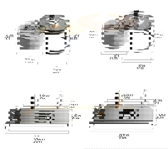 CHI Morden Round Nesting Coffee Table With TV Stand, Black Leg-Weilai Concept-Weilai Concept