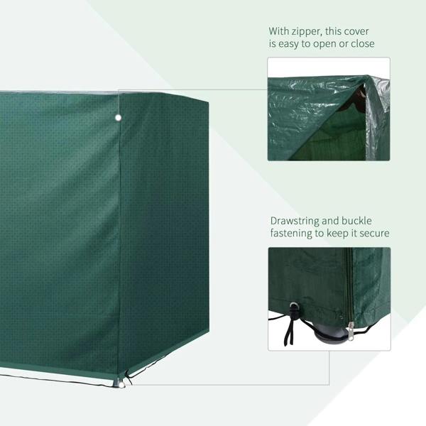 Dark green cover with zipper and drawstring buckle fastening for a secure fit
