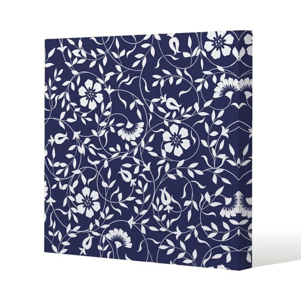 Benjamin Tate Design White Flowers on Navy Slim Style Canvas Print  75x75cm , 15mm Slim Real wood.