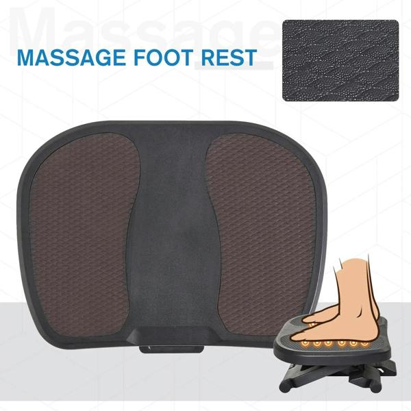 Black under-desk footrest with textured massage pads and raised central ridge.