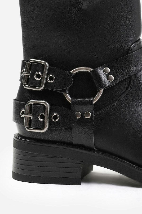 Where's That From Bode Wide Fit Ankle Boot With Buckle Detailing in Black Faux Leather