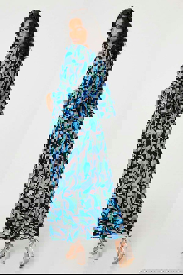 Blue | Printed Ruffle Hem Empire Maxi Dress