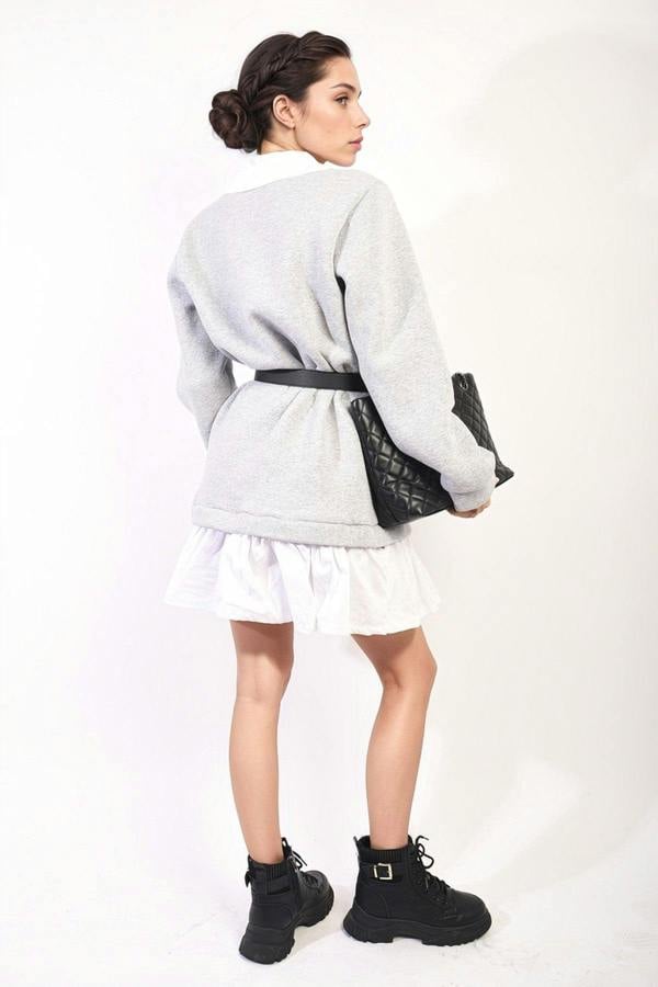 Kayla Collared Long Sleeve Mini Dress - Grey