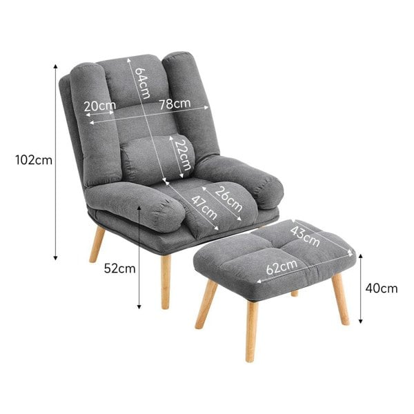 Grey Modern Comfort Adjustable Recliner with Footstool Recliners Living and Home