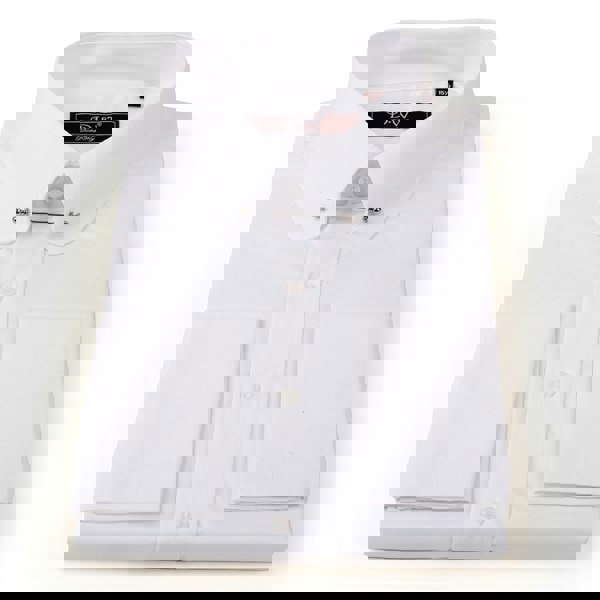 David WeJ Pin Collar Double Cuff Fine Herringbone Shirt - White