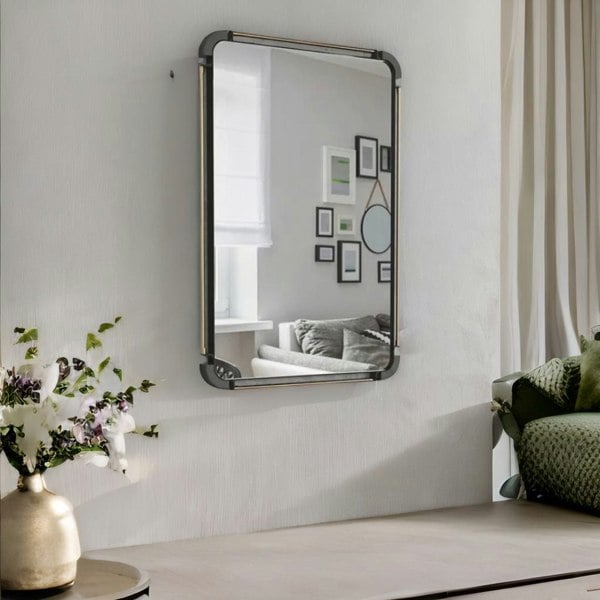 Rafaelo Mobilia Industrial Large Rectangular Wall  Mirror Black