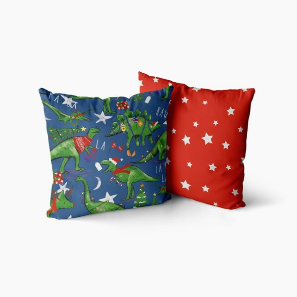 Festive Dinosaur Christmas Cushion Covers - Happy Linen Company