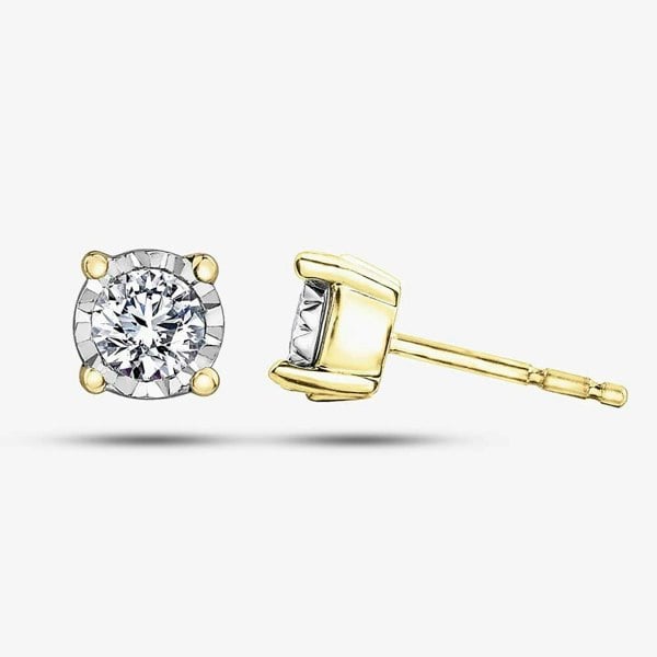 T. H. Baker 9ct Two Colour Gold 0.10ct Diamond Stud Earrings E4058YW/10-10
