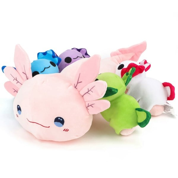 deAO Toys Axolotl Plush Toy Set-1PCS Cute Axolotl Stuffed Animals Soft Kawaii Plushies and 4PCS Cute Axolotl Slap Bracelet for Kids