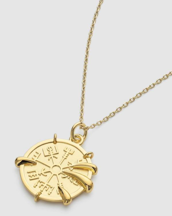 Elk & Bloom Chunky Viking Compass Gold Claw Medallion Coin Necklace