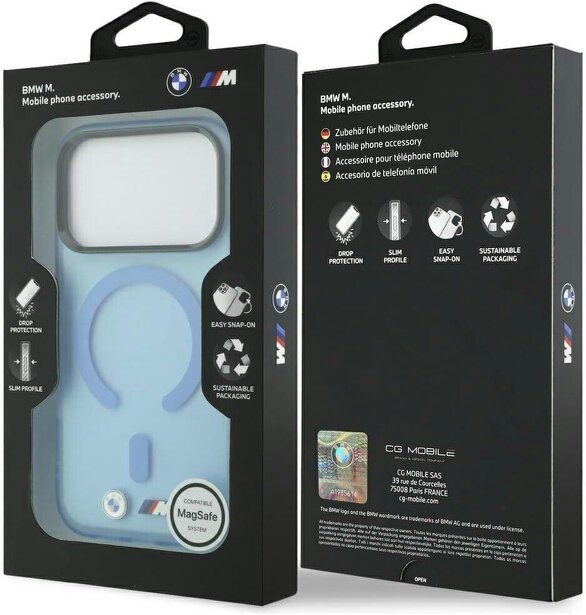 BMW M IML Frosted Metal Logo Trims Case with MagSafe for iPhone 17/18 Pro 6.3" Blue - BMHMP18L26HTFMILB