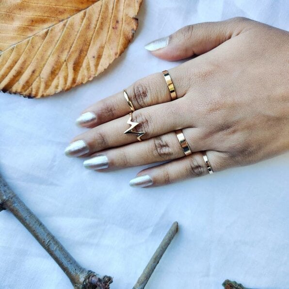 The Colourful Aura 5 Piece Stackable Midi Gold Silver Chevron Knuckle Boho Ring Set