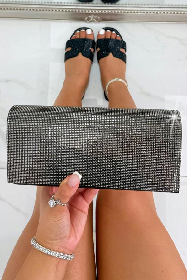 Crystal Sparkle Clutch Bag Black featuring shimmering sparkle detailing for a glamorous evening finish.