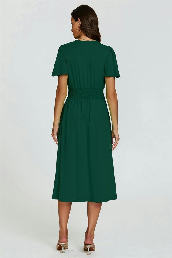 FS Collection Angel Sleeve Jersey Midi Dress In Dark Green
