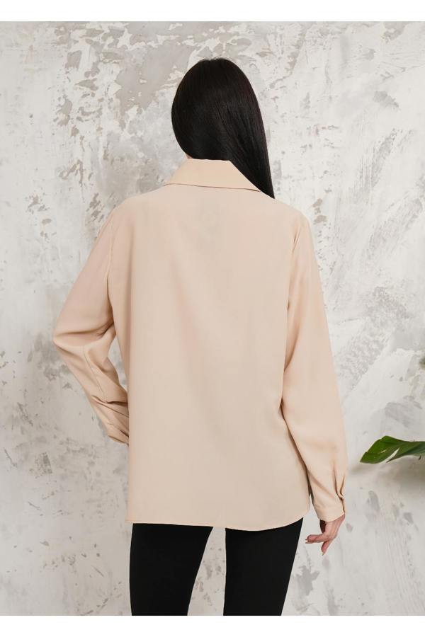 Hoxton Gal Oversized Frill Detailed Long Sleeves Blouse Shirt in Beige
