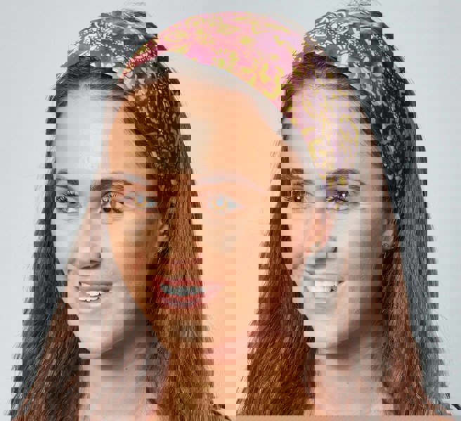 Antonia York Cotton Headband Hand Printed and Dyed Batik Woven Cotton Bandana Purple Red Yellow