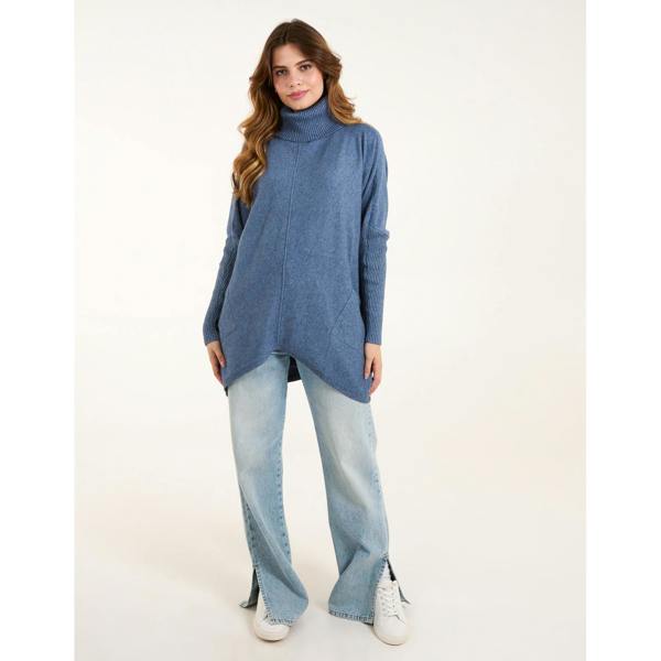 Blue Vanilla Roll Neck Pocket Jumper