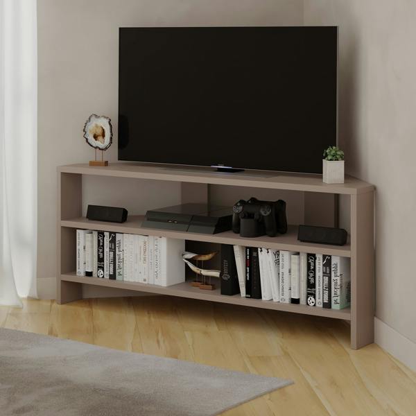 Decortie Thales Corner TV Stand for 32" TVs with Open Shelves & Soft Rounded Edge 110cm Modern Multimedia Console