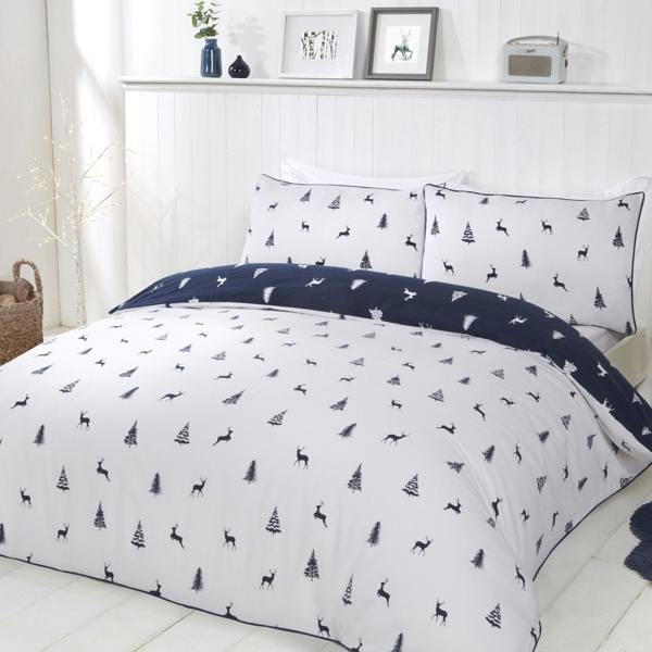 Smart Living Stag & Trees Flannelette Cotton Reversible Duvet - Navy