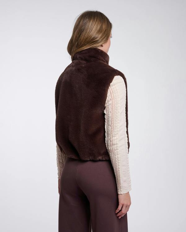 Rino & Pelle Nikki Womens Short Faux Fur Waistcoat - Coffee Roast | CHO | Designer Womens Short faux fur waistcoat