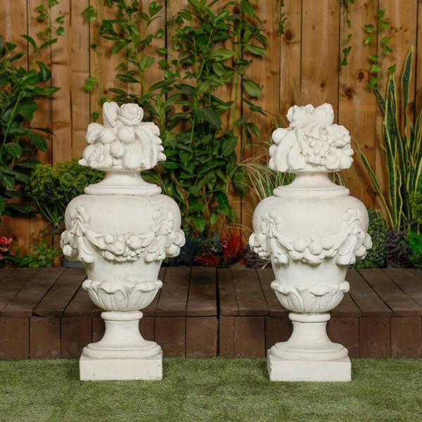 Pair of Large White Stone Cast Fruit Design Finials 