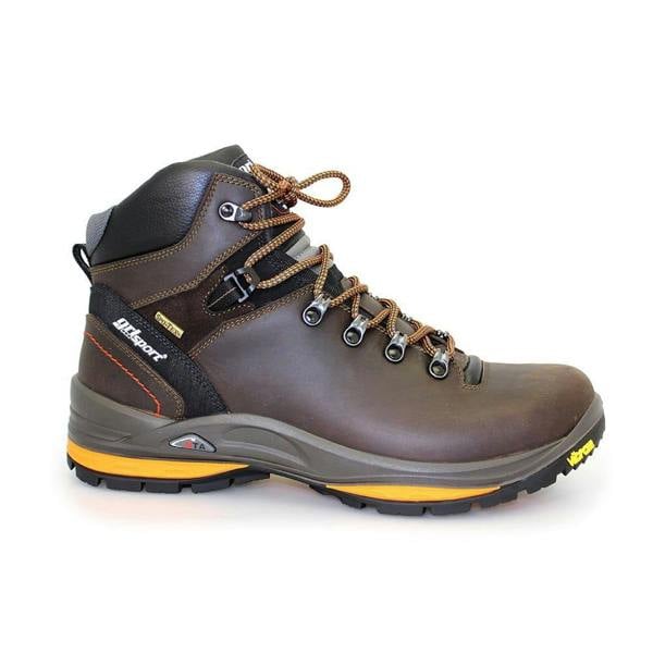 Brown Grisport Saracen boots with orange sole unit and padded ankle