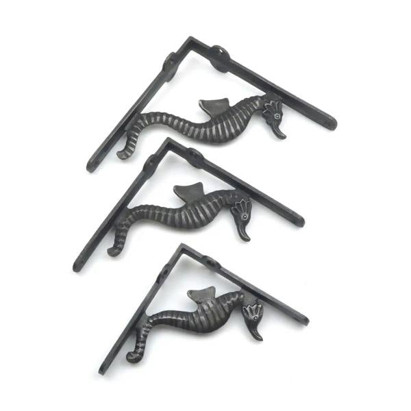 Pair of Antique Cast Iron Seahorse Design Shelf Brackets