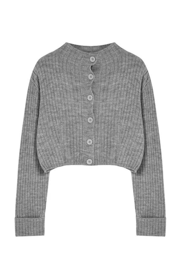 Hoxton Gal Cropped Soft-Textured High Neck Knit Cardigan