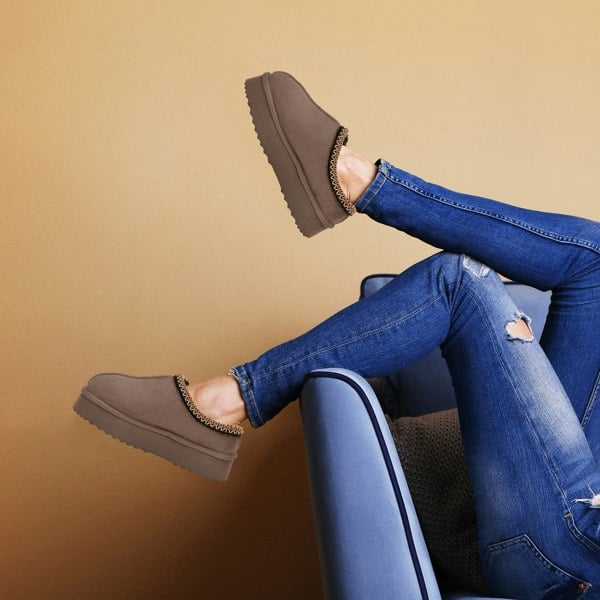 VIVA Mia: Women's Platform Sheepskin Lined Slip Ons Anti Slip Rubber Soles